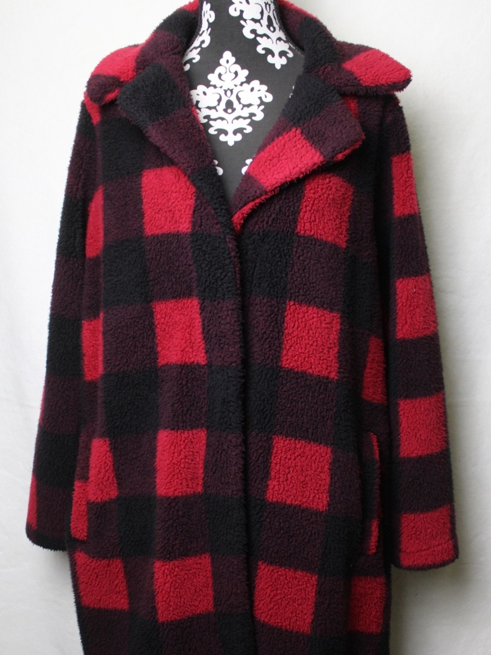 Natural Reflections Black/Red Checked Sweater Jacket with Pockets, Snap Closure